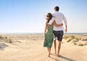 treatment with close couple walking on beach